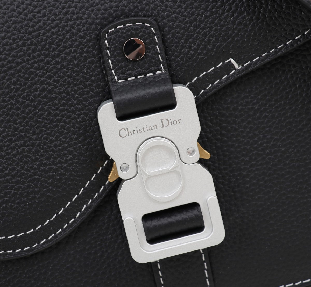 Dior Black Leather Crossbody Bag with Contrast Stitching and Buckle Clasp