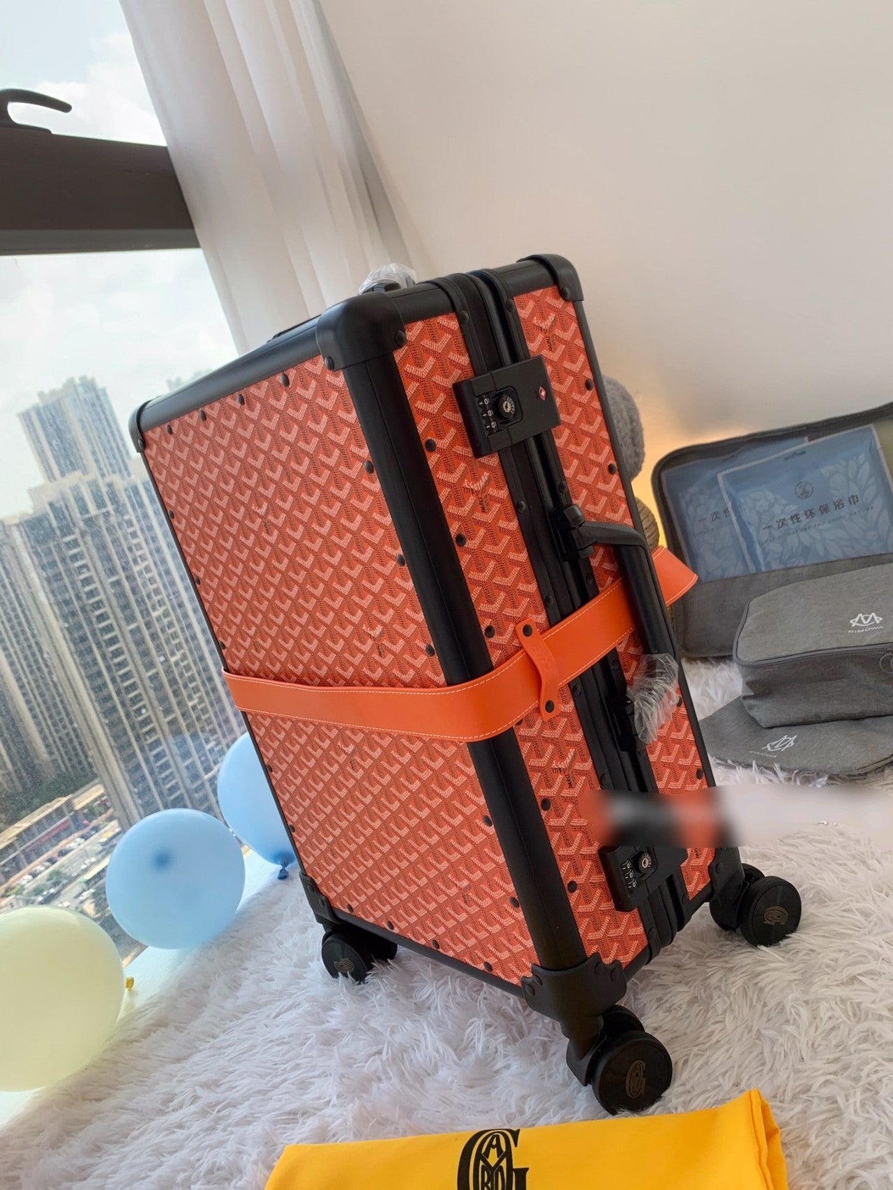 Orange Chevron Pattern Spinner Suitcase Luxury Travel Luggage