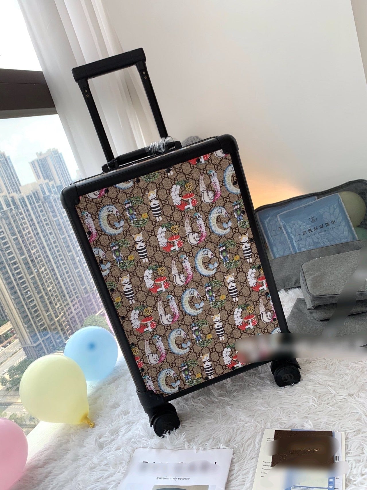Cute Cartoon Monogram Hardside Spinner Suitcase Travel Luggage
