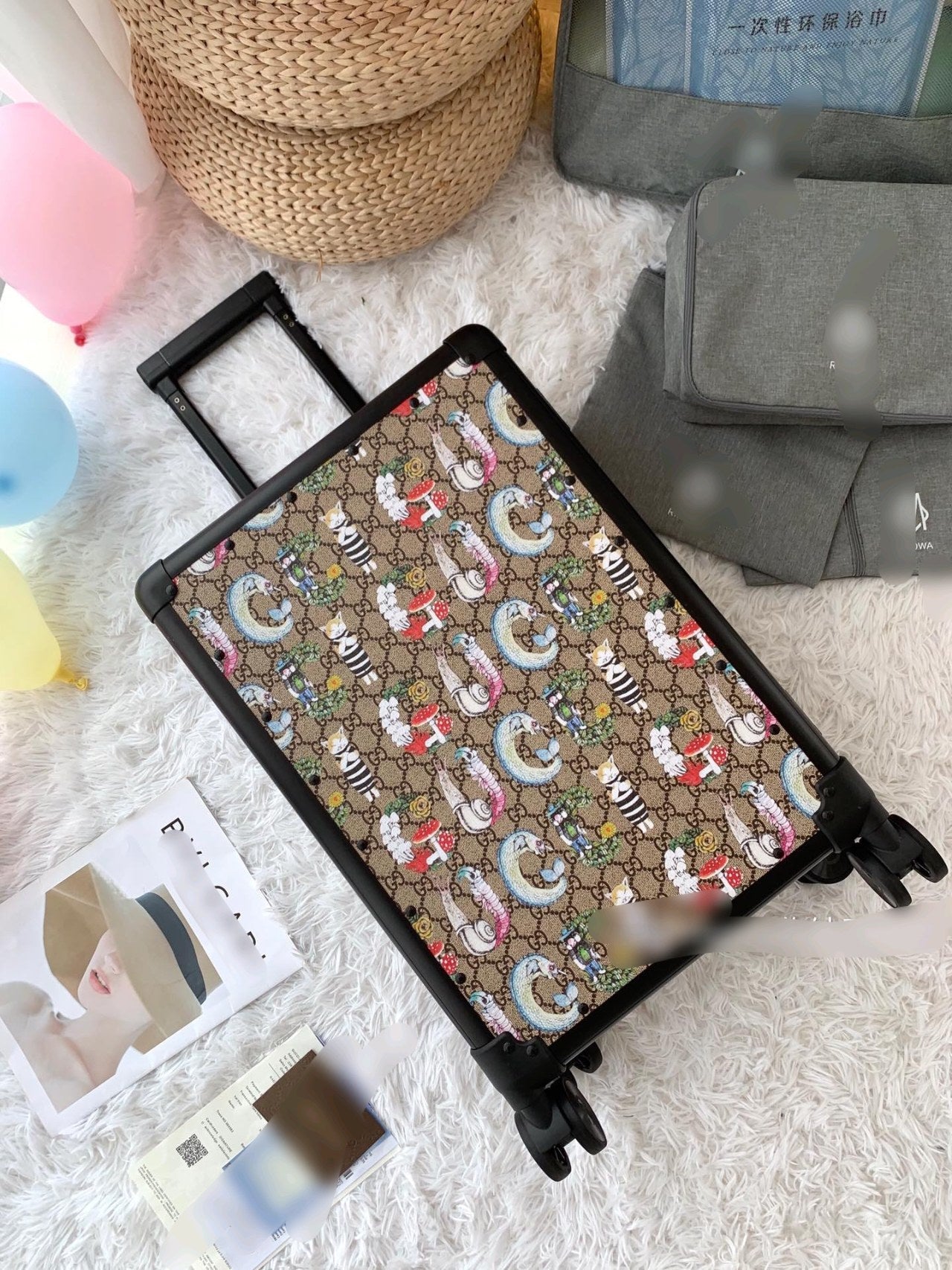 Cute Cartoon Monogram Hardside Spinner Suitcase Travel Luggage