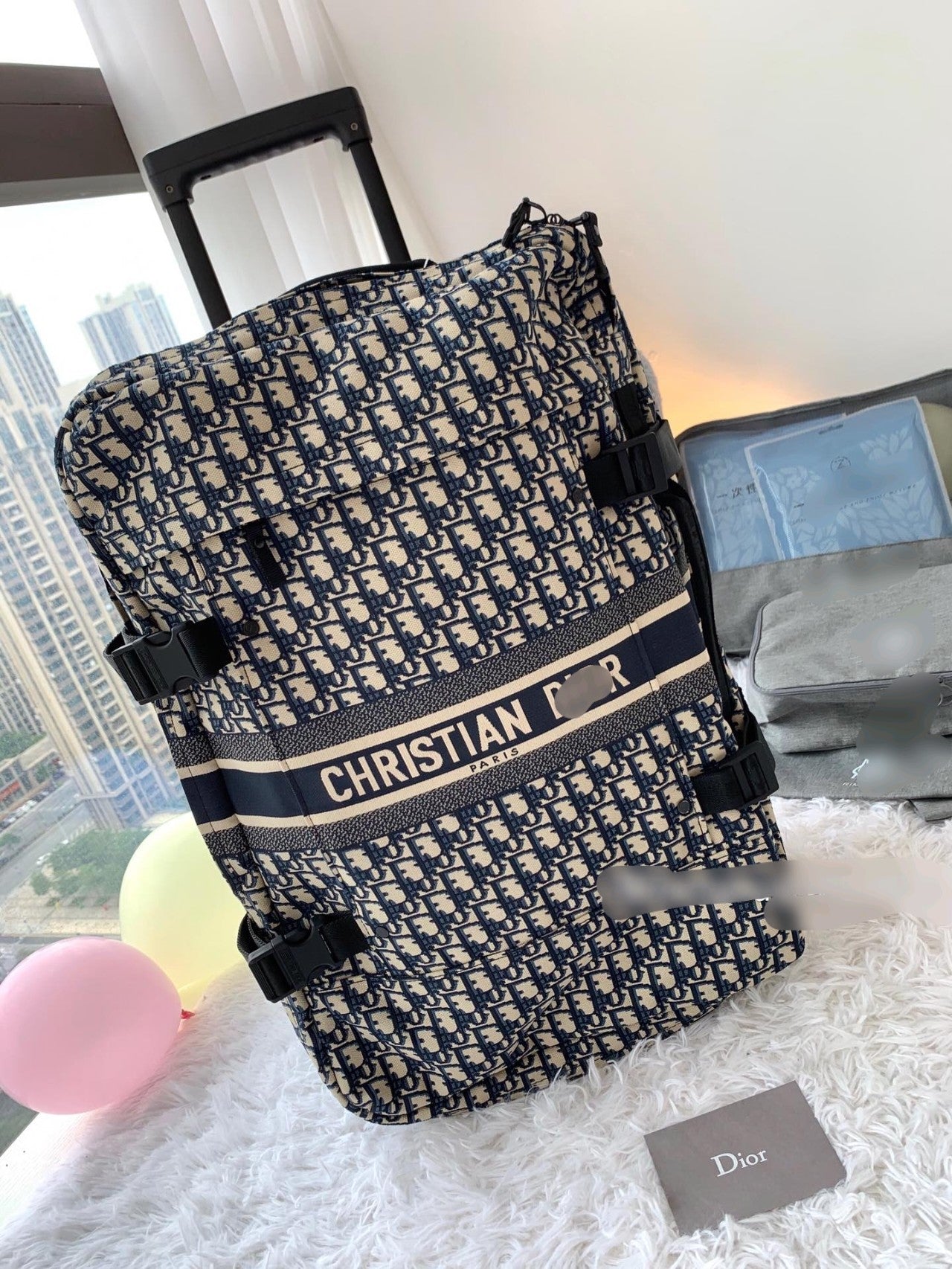 Vintage Monogram Pattern Canvas Rolling Suitcase Travel Bag