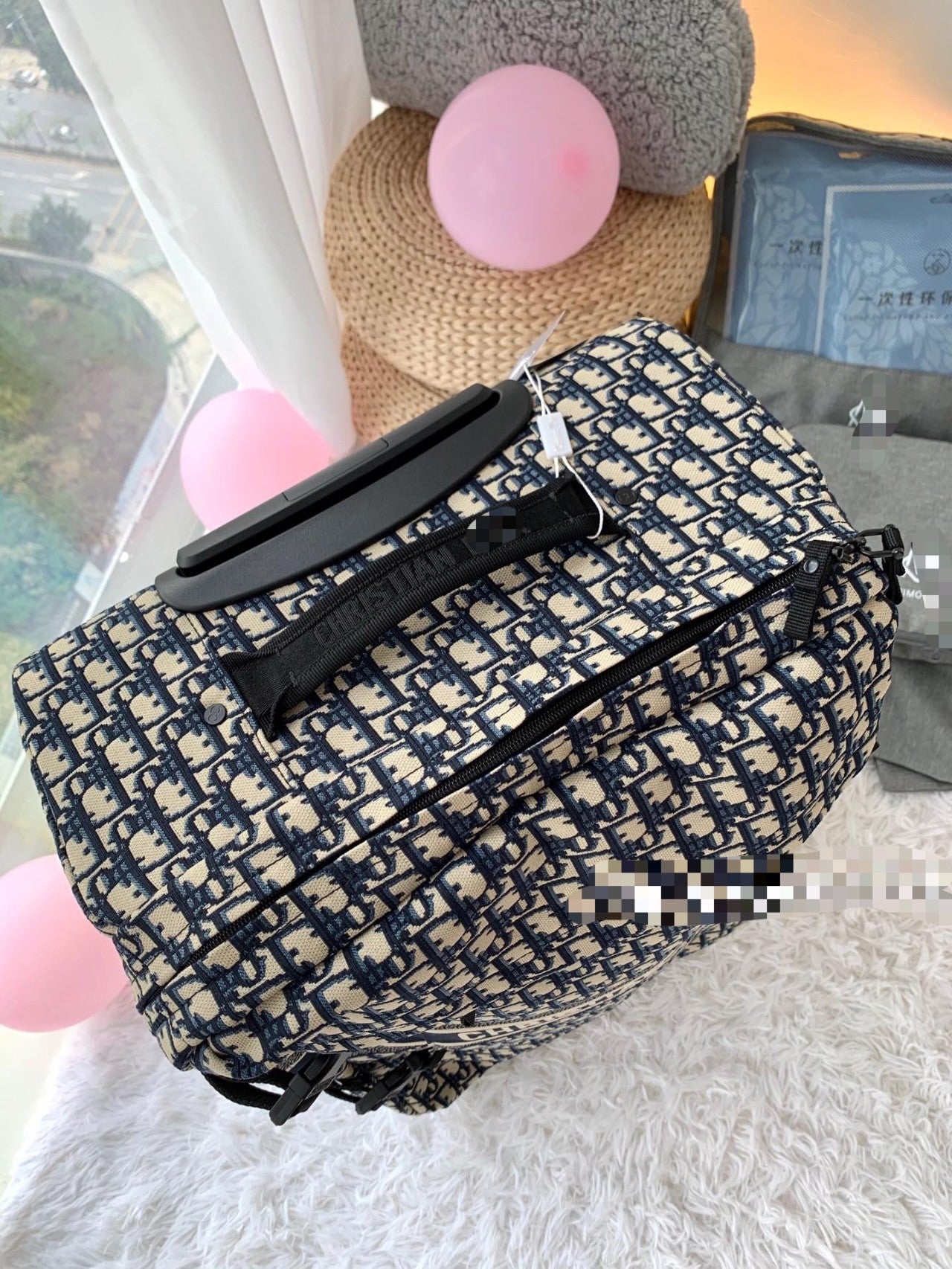 Vintage Monogram Pattern Canvas Rolling Suitcase Travel Bag