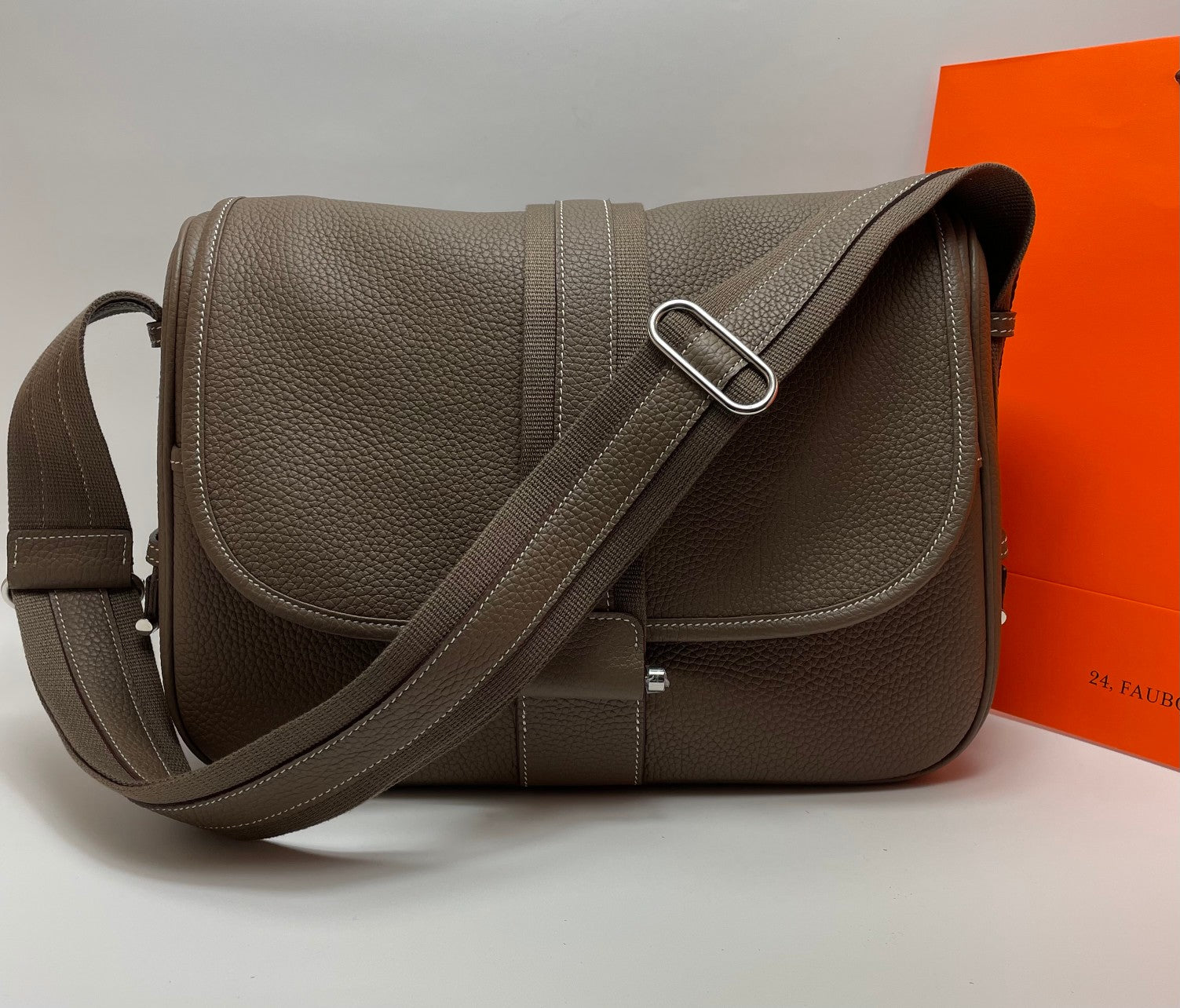 Hermès Jypsiere Messenger Bag - Etoupe Taurillon Clemence Leather - Silver Hardware