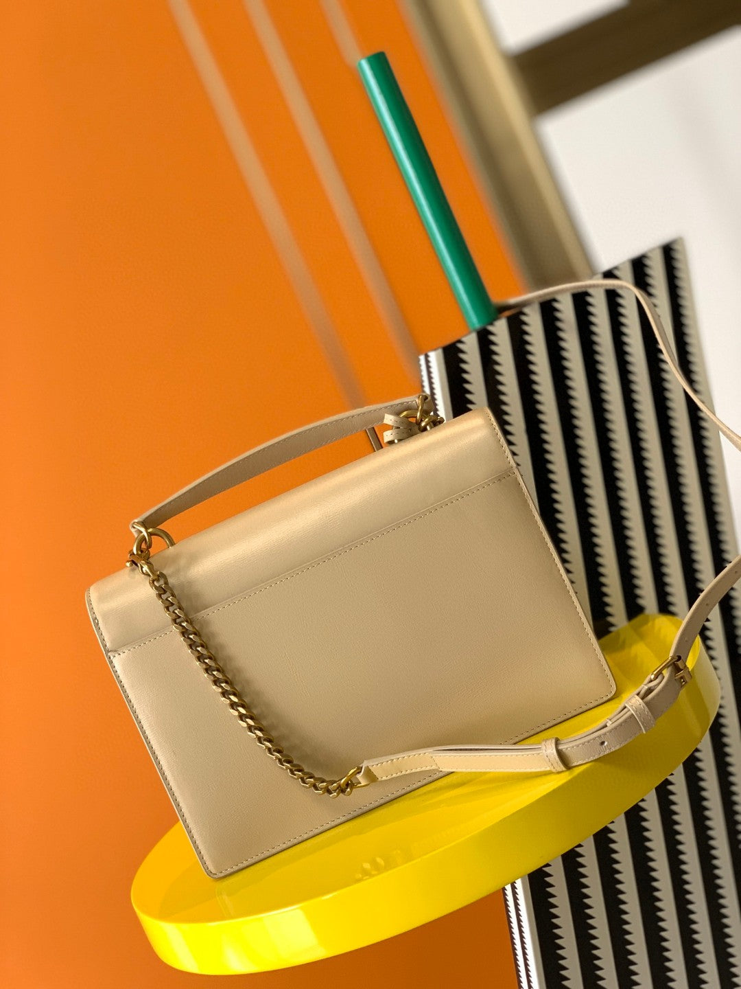 Saint Laurent Sunset Medium Shoulder Bag in Smooth Leather - Beige