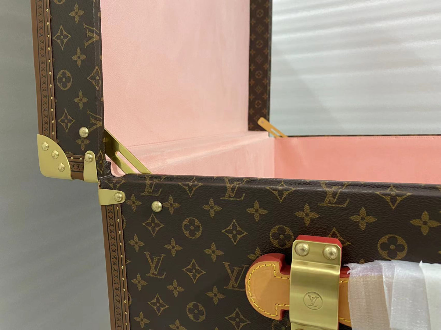 Classic Brown Monogram Storage Trunk Chest with Gold Latches