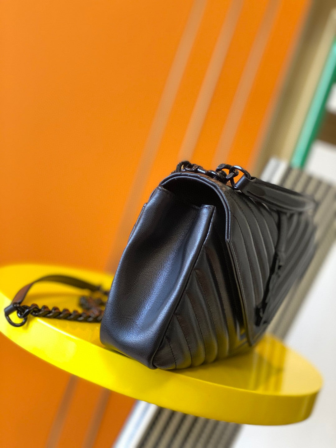 Saint Laurent Black Quilted Leather Shoulder Bag with Monogram Hardware