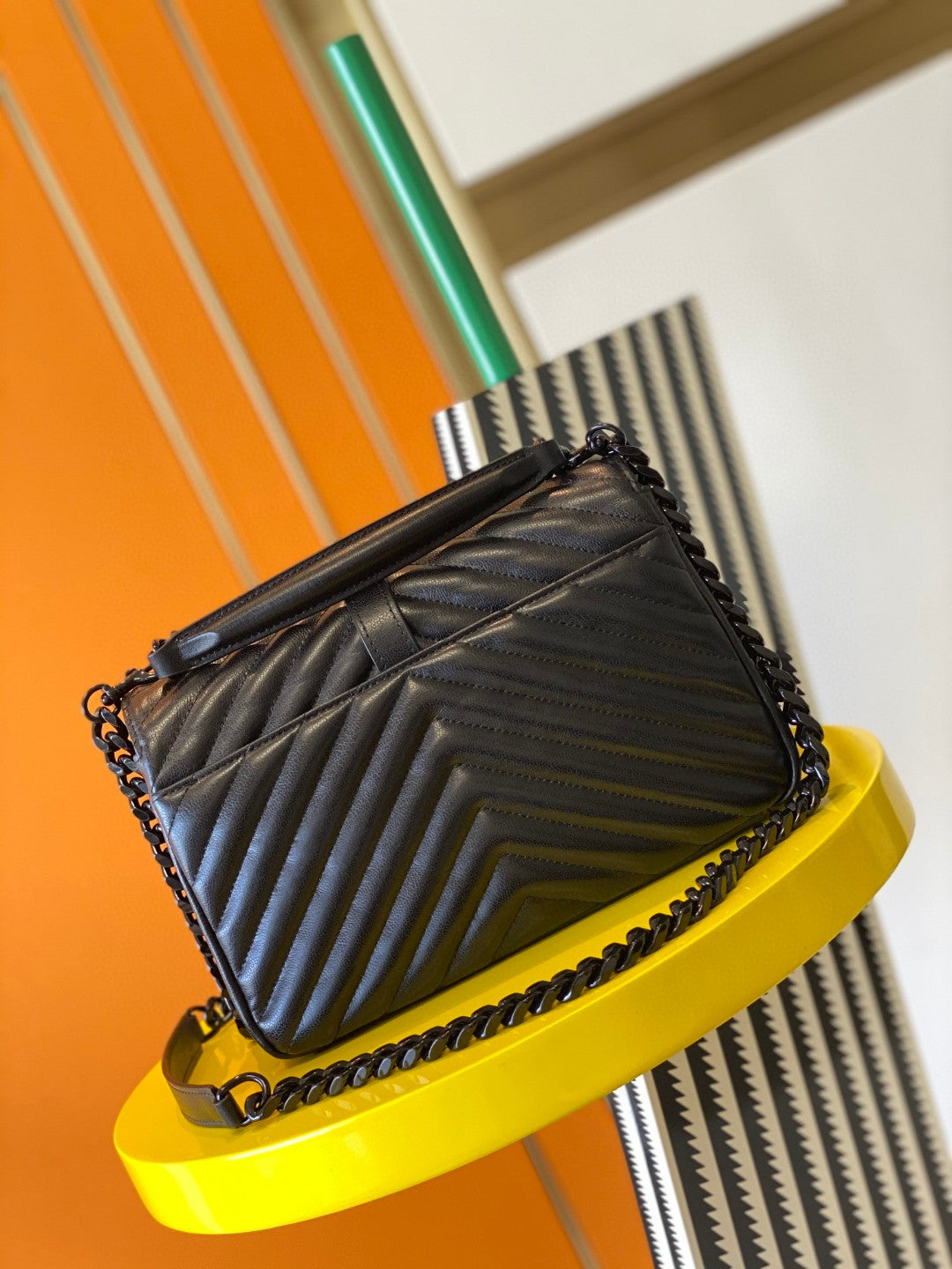 Saint Laurent Black Quilted Leather Shoulder Bag with Monogram Hardware