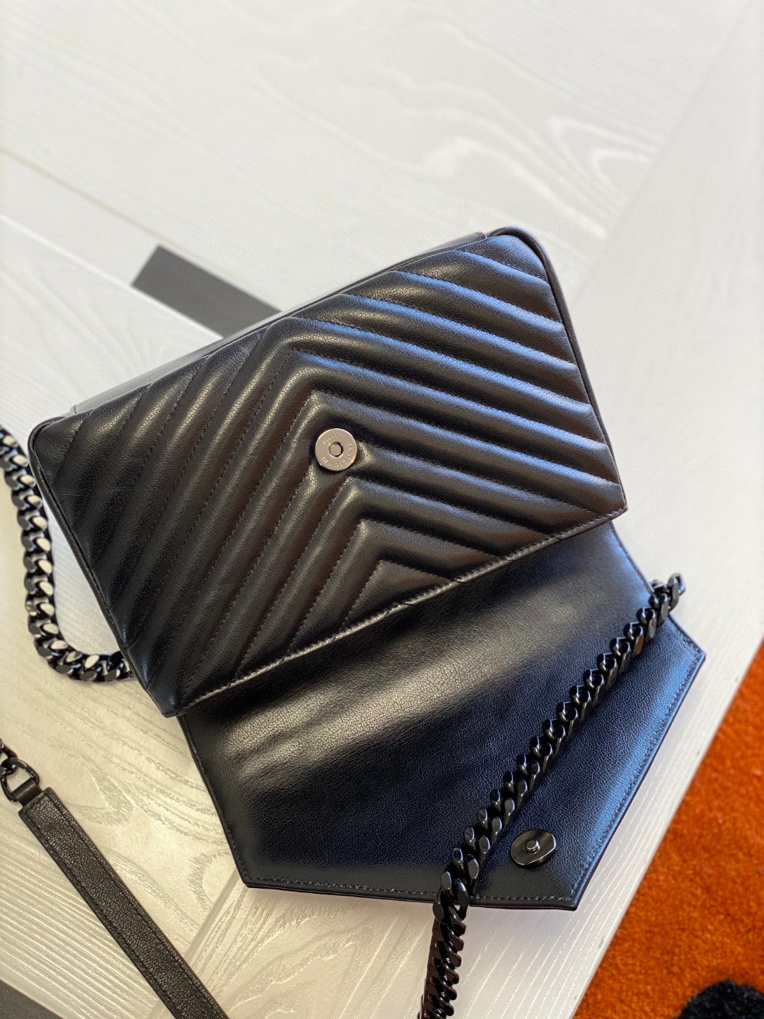 Saint Laurent Black Quilted Leather Shoulder Bag with Monogram Hardware