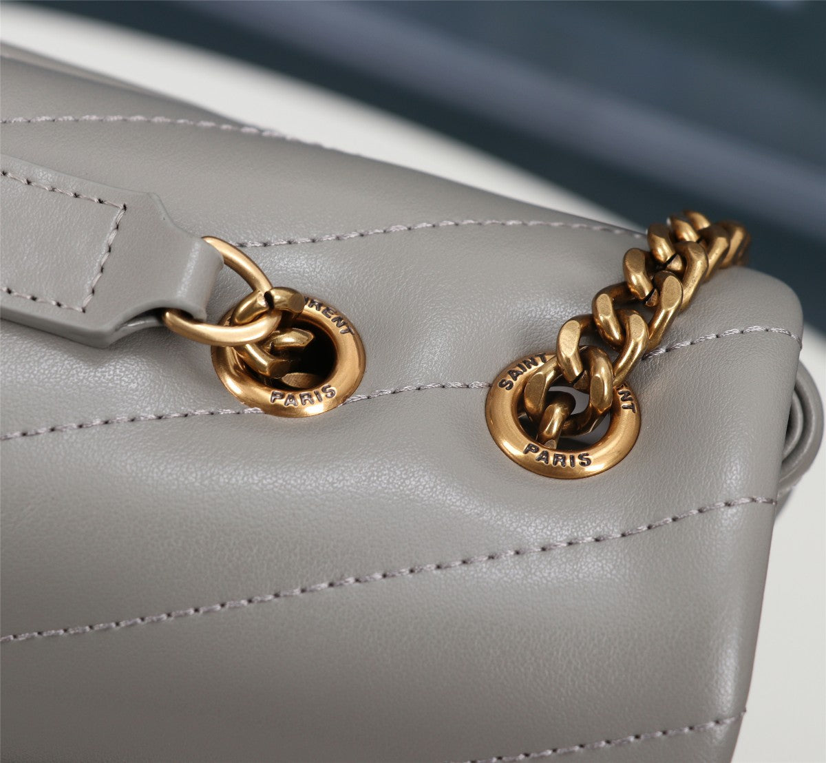 Saint Laurent Small Loulou Quilted Leather Shoulder Bag - Grey with Gold Hardware