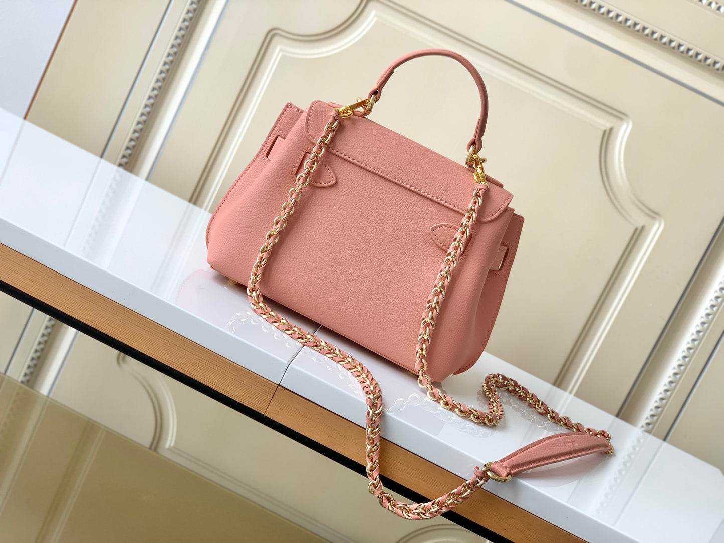 Louis Vuitton Blush Pink Grained Leather Top Handle Handbag with Gold Clasp