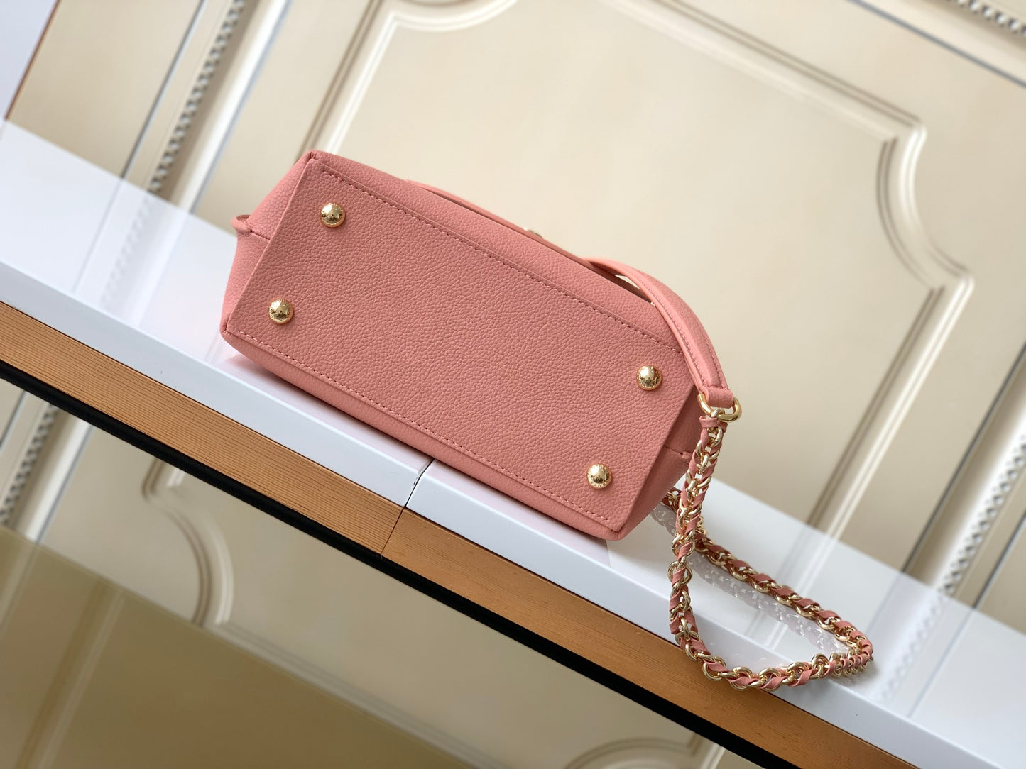 Louis Vuitton Blush Pink Grained Leather Top Handle Handbag with Gold Clasp