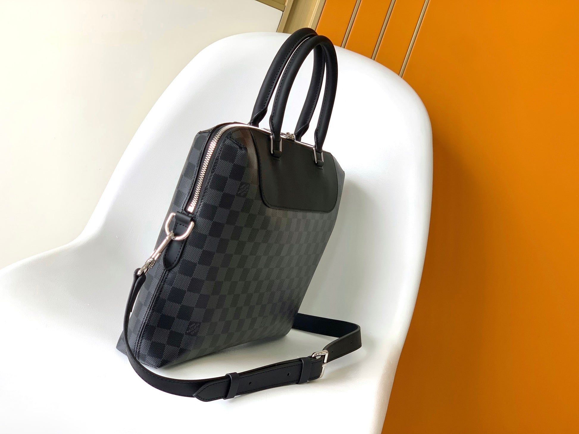 Louis Vuitton Grey Checkerboard Leather Briefcase Men's Laptop Messenger Bag