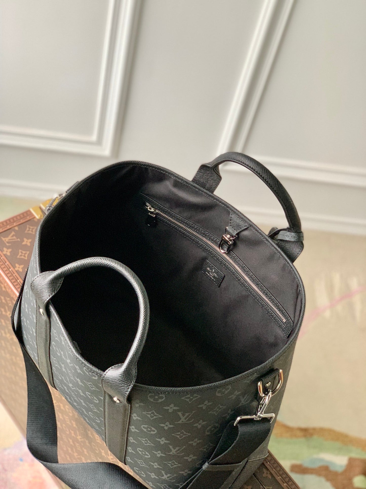 Louis Vuitton Black Monogram Canvas Business Briefcase with Leather Trim