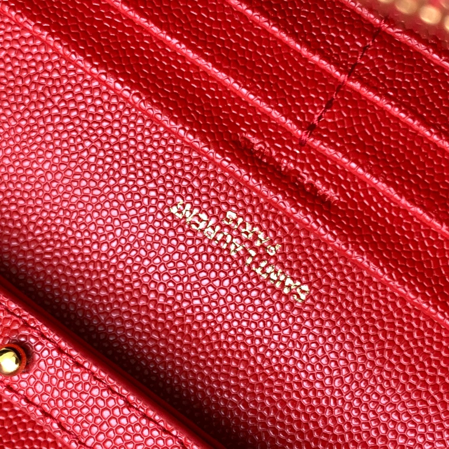 Saint Laurent Cassandre Matelassé Small Envelope Wallet on Chain in Red Leather