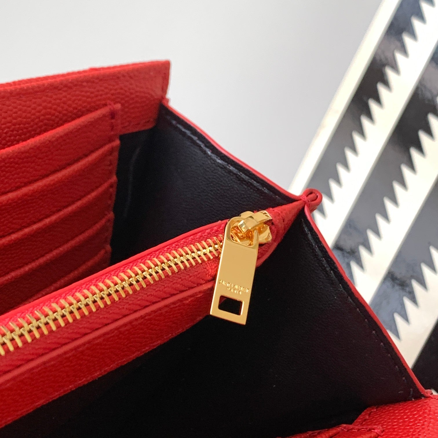 Saint Laurent Cassandre Matelassé Small Envelope Wallet on Chain in Red Leather