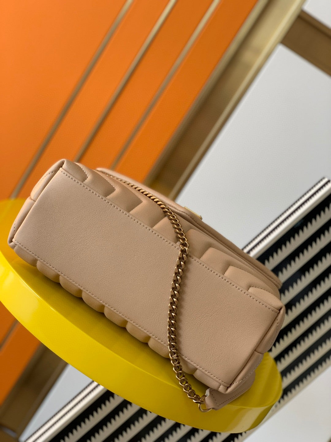 Saint Laurent Loulou Small Quilted Shoulder Bag in Beige Leather
