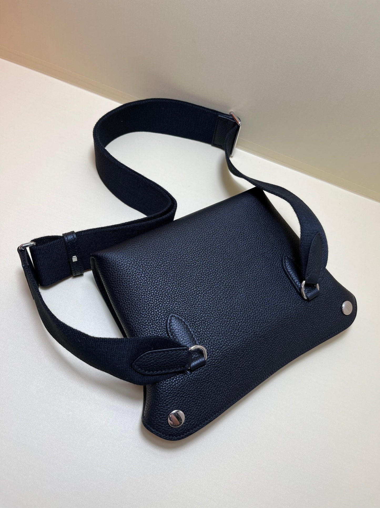 Hermes Evelyne TPM Noir Black Leather Crossbody Bag with Perforated H Logo