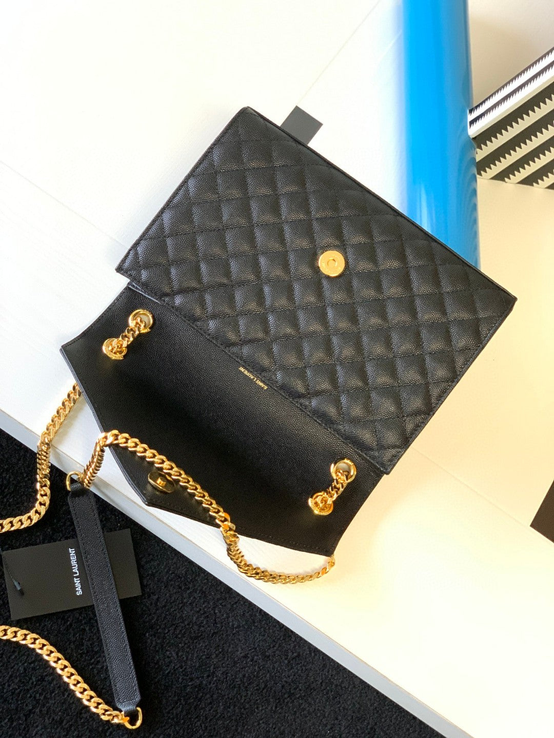 Saint Laurent Envelope Medium Chain Bag in Quilted Leather - Black