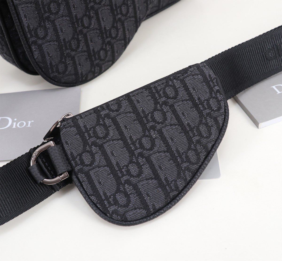 Dior Black Monogram Jacquard Crossbody Messenger Bag with Coin Pouch