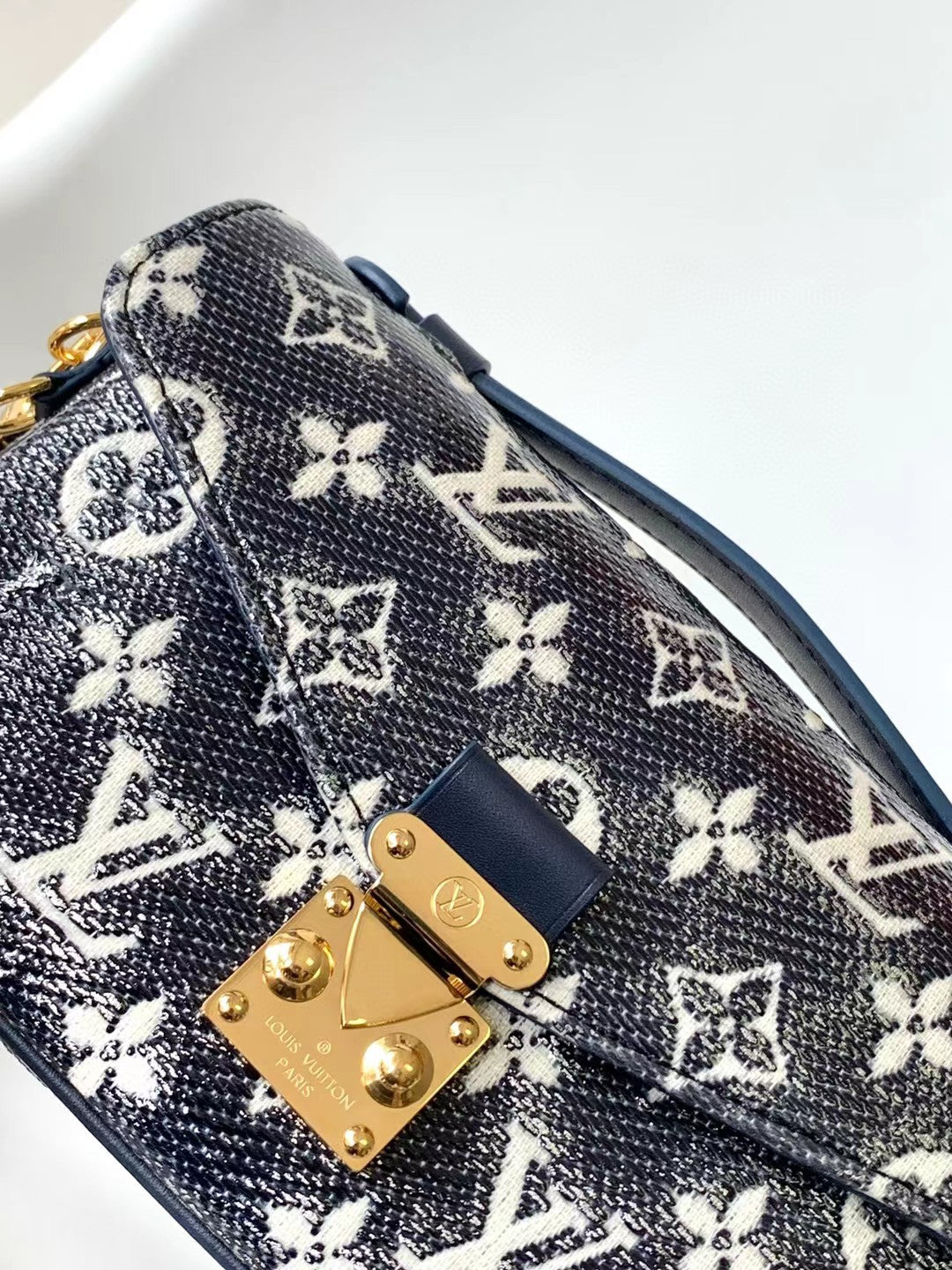Louis Vuitton Navy Blue Monogram Denim Crossbody Bag with Gold Chain Strap