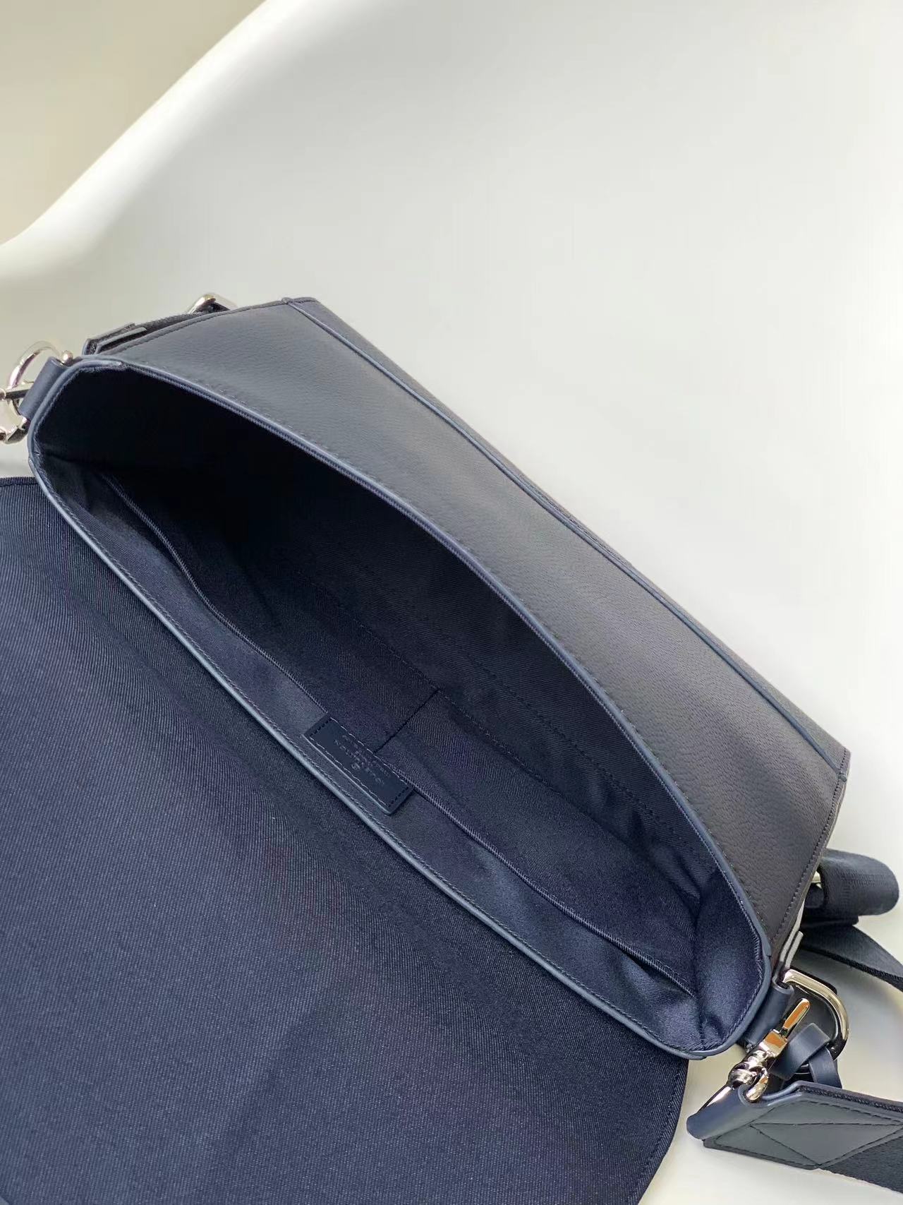 Louis Vuitton Navy Blue Textured Leather Crossbody Messenger Bag for Men