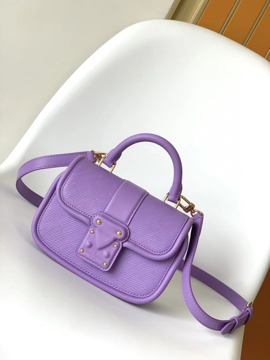 Louis Vuitton Elegant Purple Textured Leather Mini Top Handle Crossbody Bag