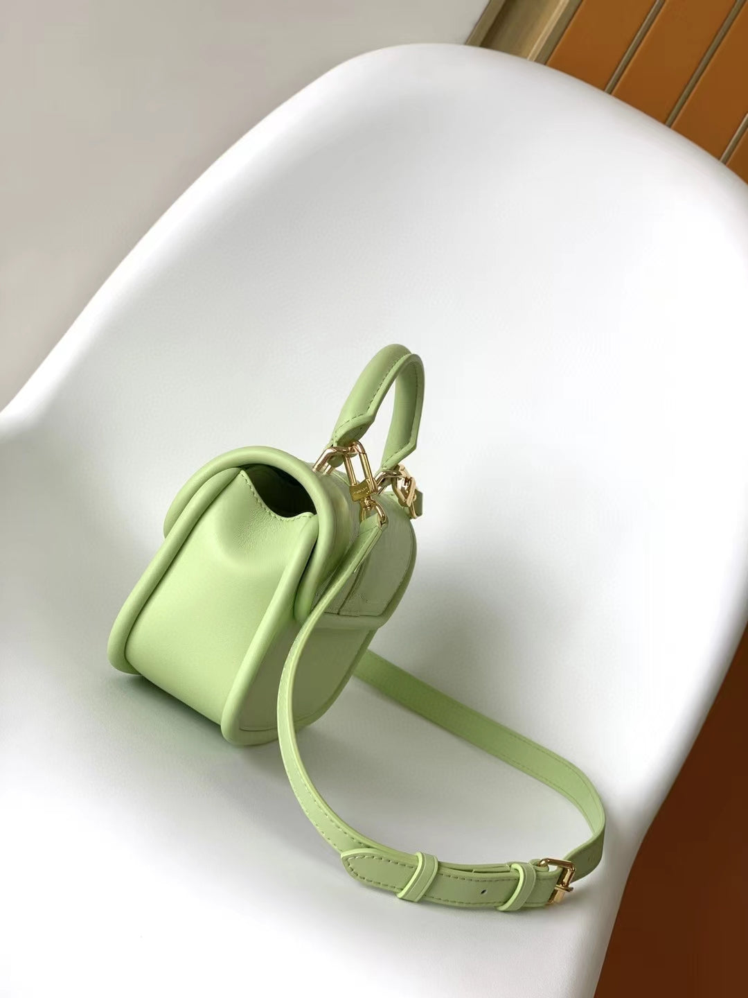 Louis Vuitton Pastel Lime Green Leather Mini Top Handle Handbag with Gold Lock