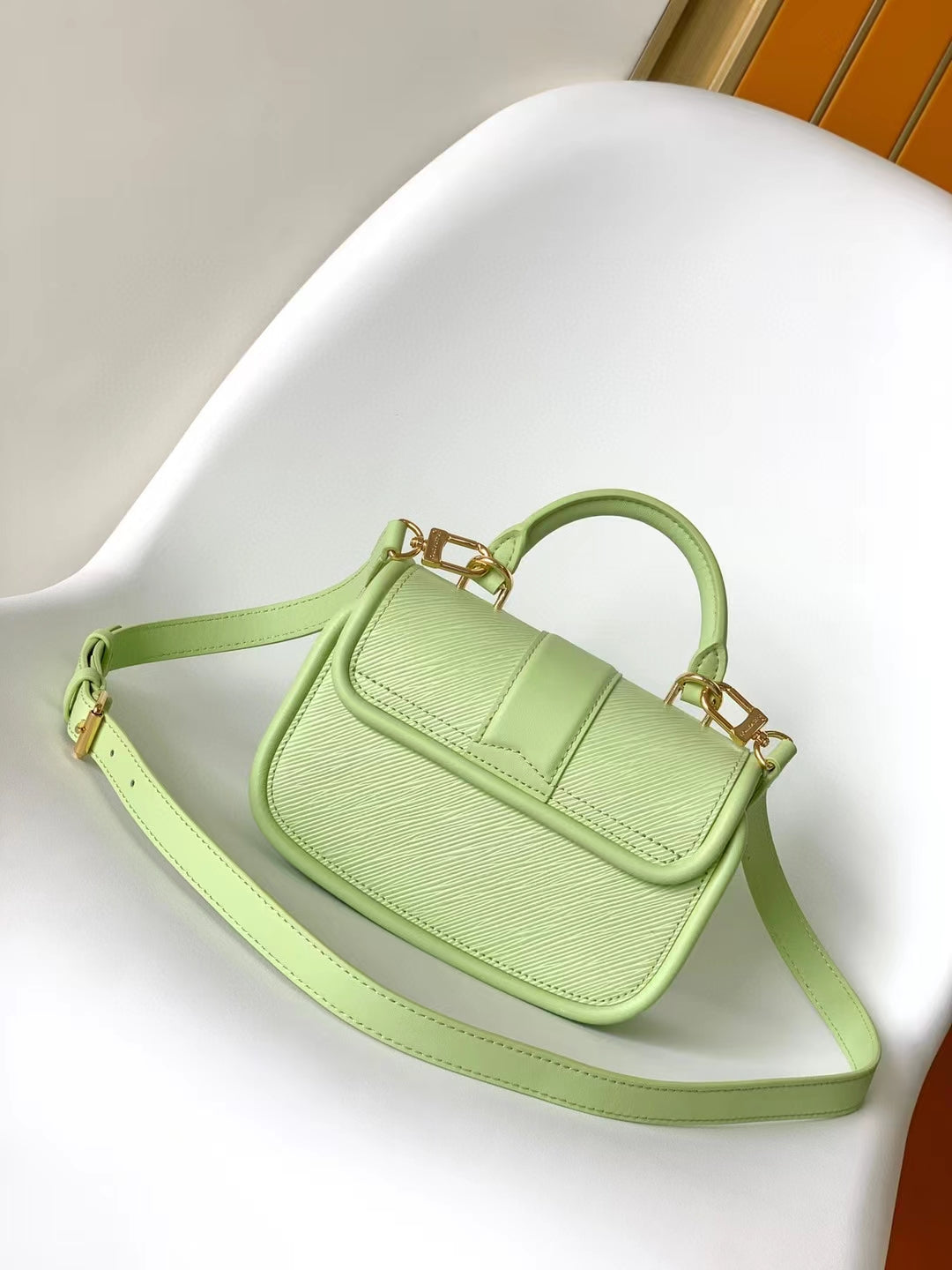 Louis Vuitton Pastel Lime Green Leather Mini Top Handle Handbag with Gold Lock