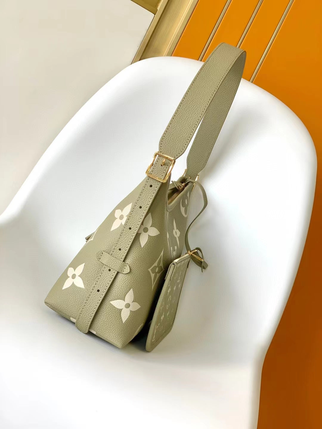 Louis Vuitton Elegant Sage Green Floral Monogram Leather Shoulder Bag