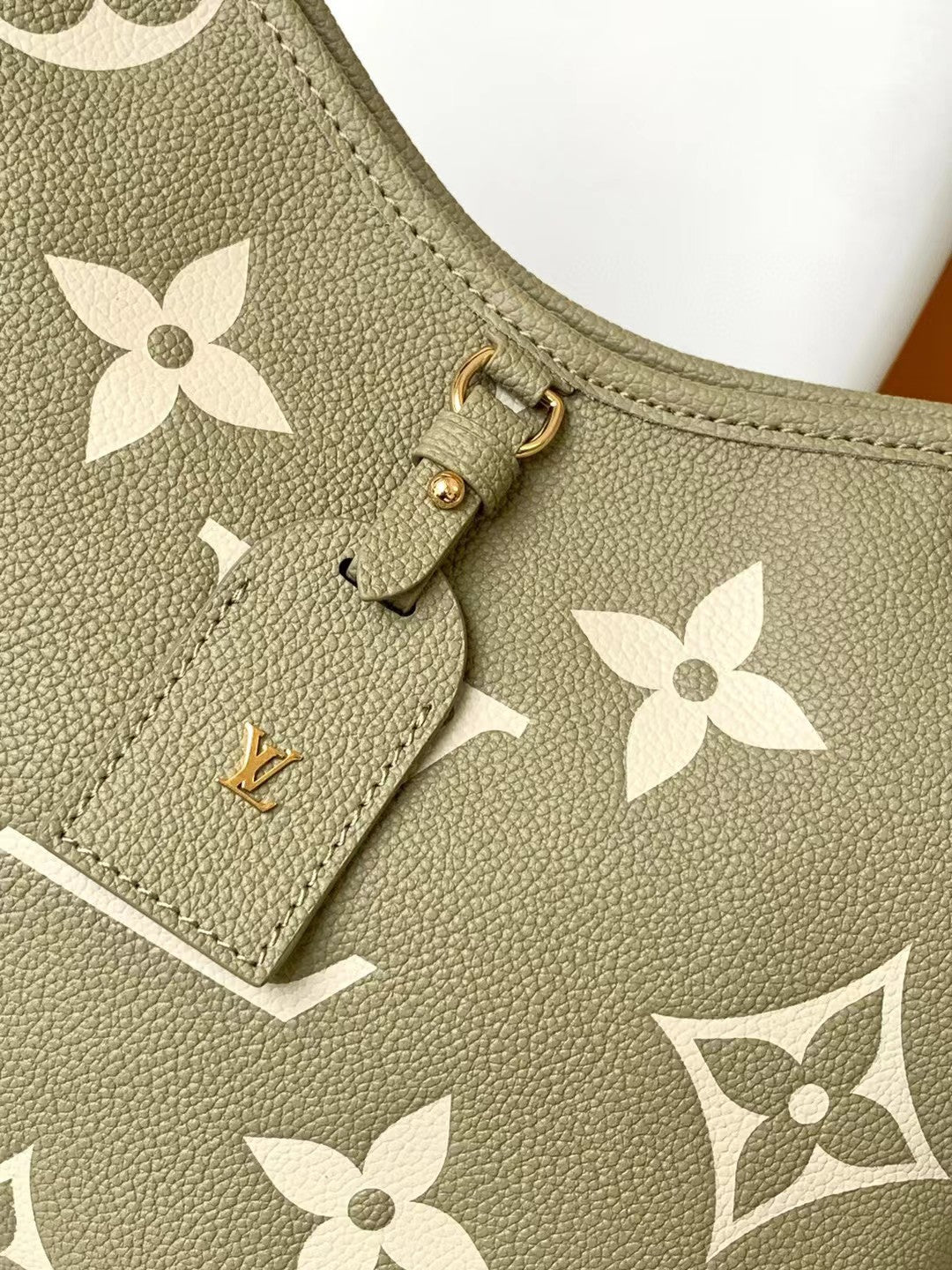 Louis Vuitton Elegant Sage Green Floral Monogram Leather Shoulder Bag