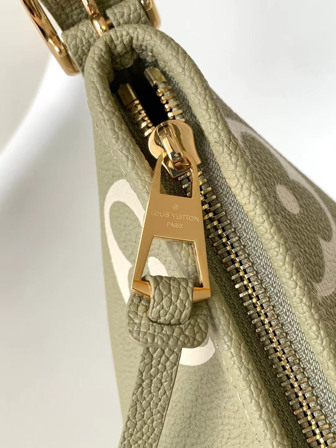 Louis Vuitton Elegant Sage Green Floral Monogram Leather Shoulder Bag
