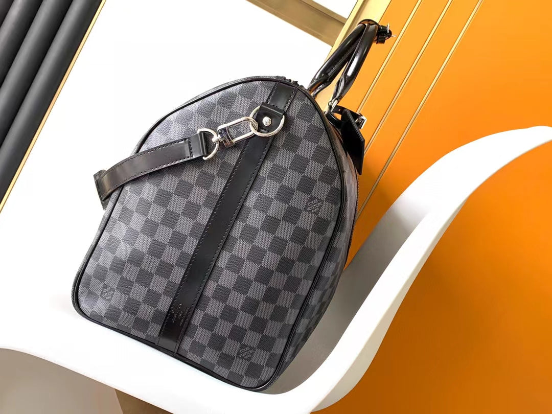Luxury Damier Graphite Checkered Duffle Travel Bag - Black &amp; Grey Large Weekender