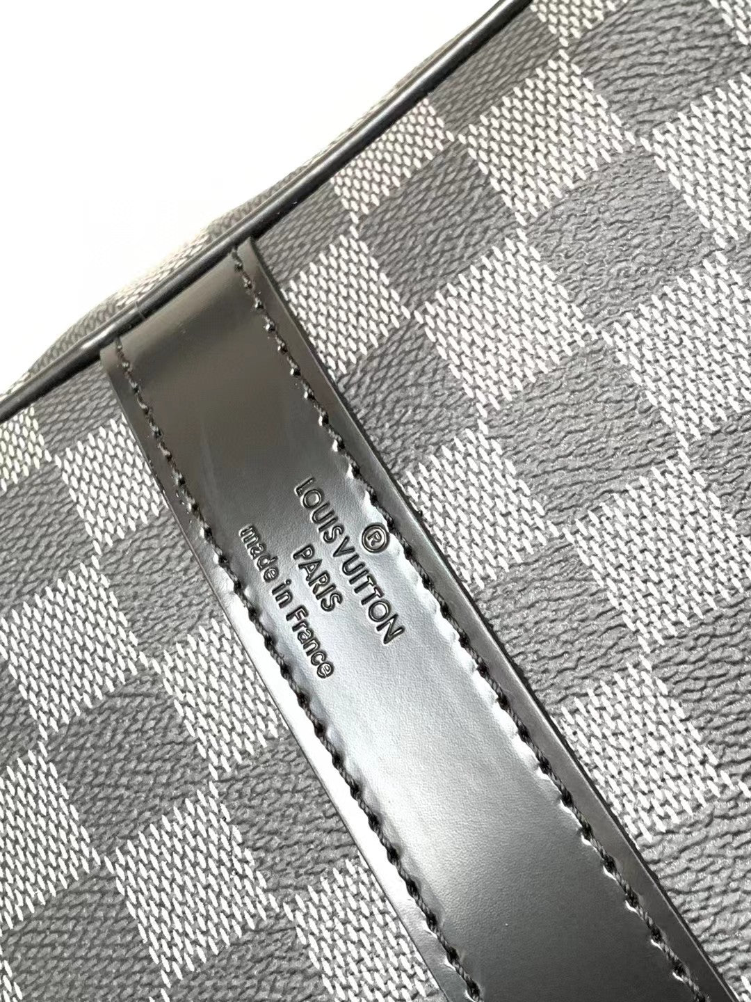 Louis Vuitton Grey Checkerboard Travel Duffle Bag with Leather Trim