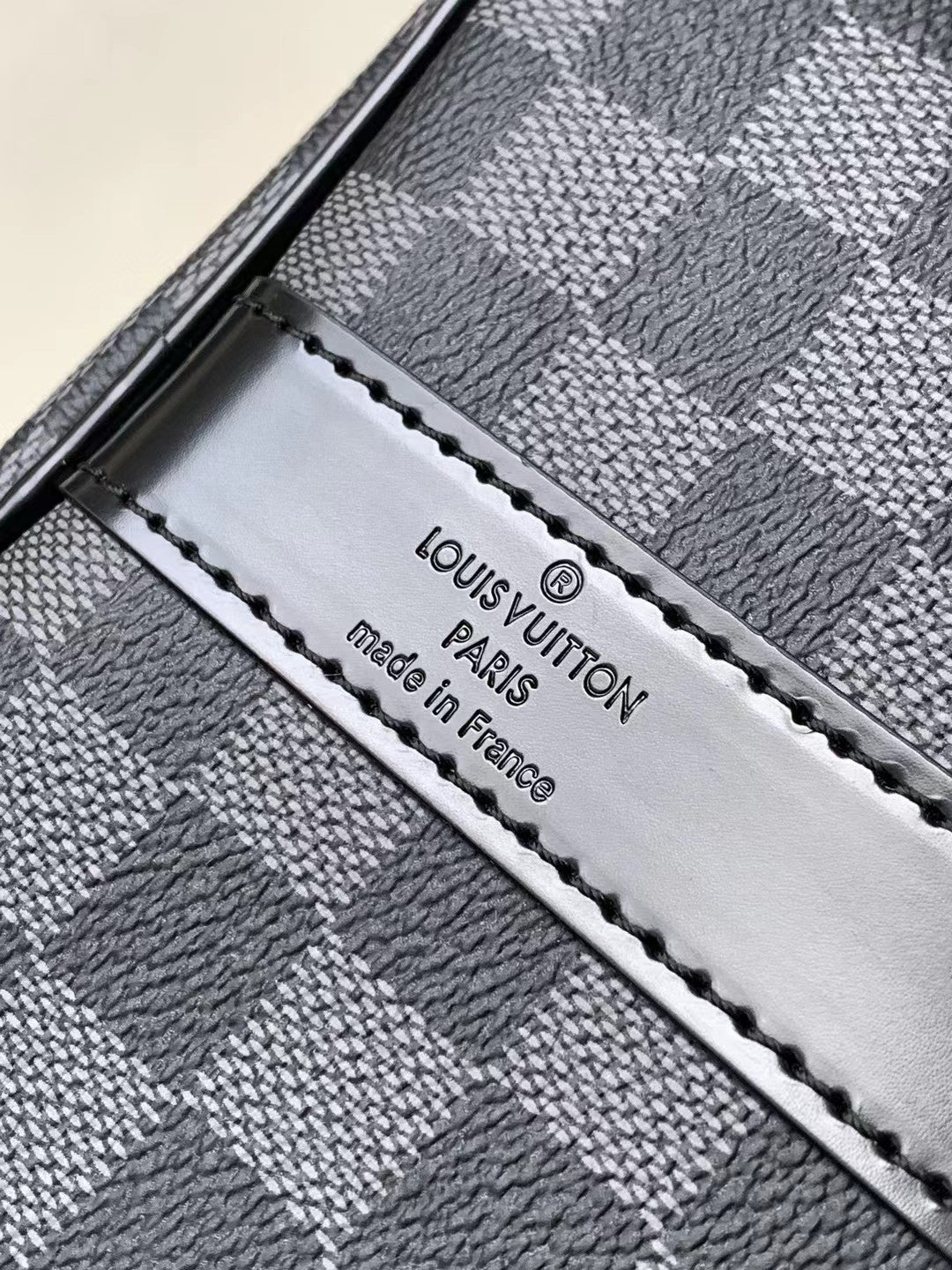Louis Vuitton Classic Grey Checkerboard Travel Duffle Bag with Leather Trim