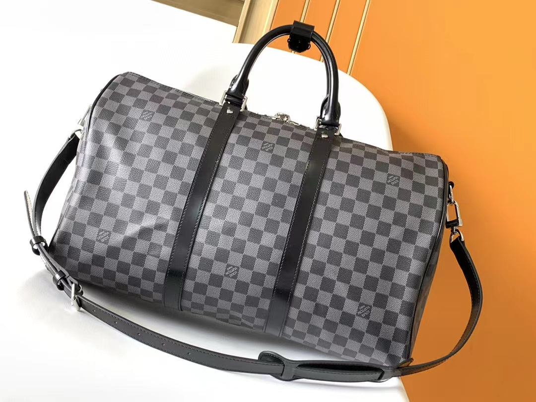 Louis Vuitton Grey Checkerboard Travel Duffle Bag with Shoulder Strap