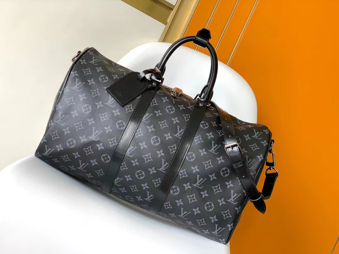Louis Vuitton Black Monogram Canvas Travel Duffel Bag with Shoulder Strap
