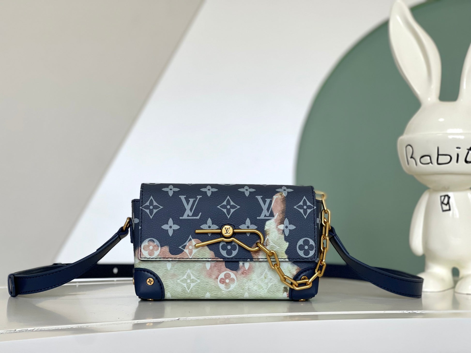 Louis Vuitton Navy Blue Monogram Flap Shoulder Bag with Watercolor Floral Print