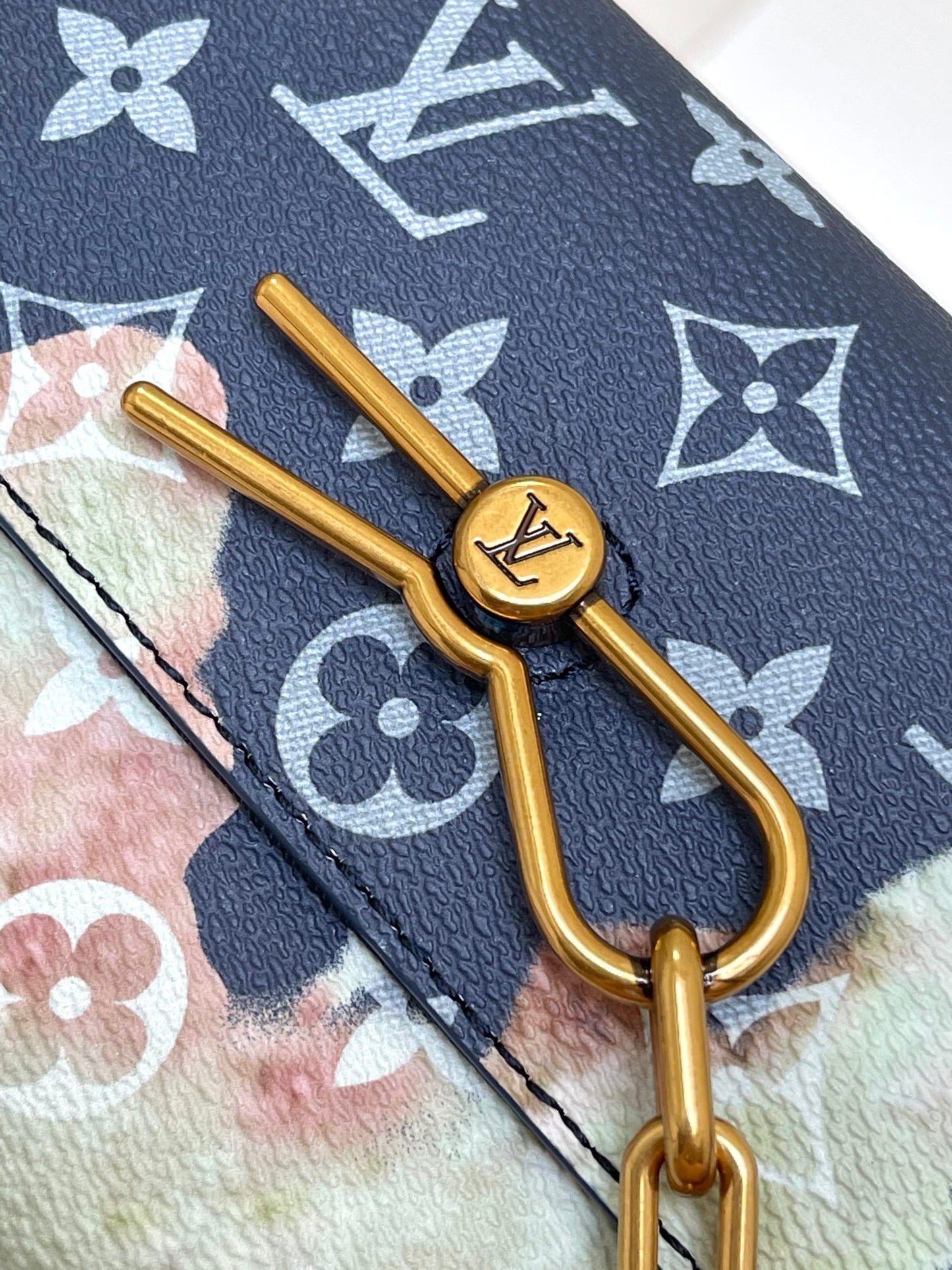 Louis Vuitton Navy Blue Monogram Flap Shoulder Bag with Watercolor Floral Print