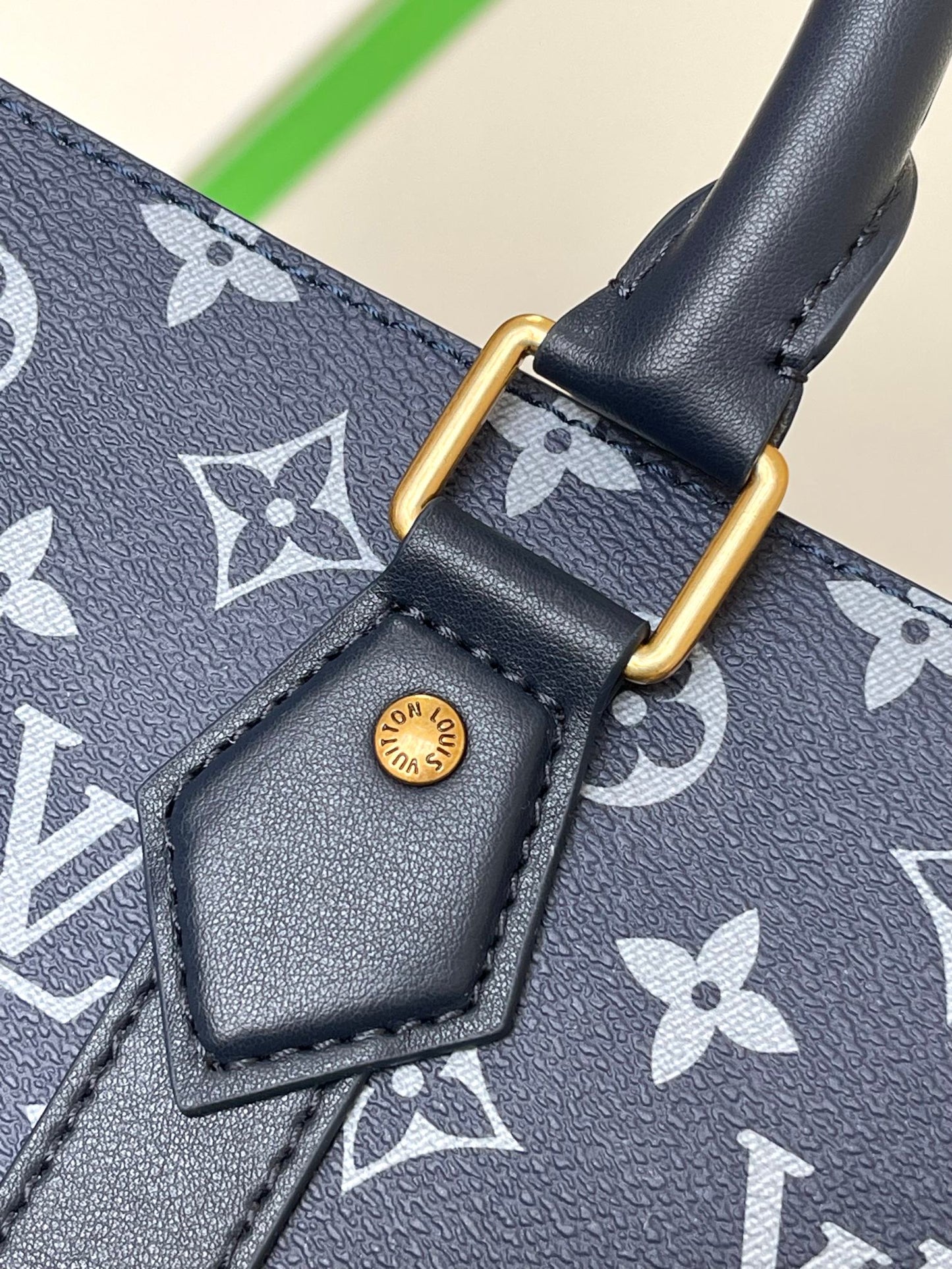 Louis Vuitton Luxury Navy Blue Monogram Canvas Tote Bag with Floral Watercolor Print