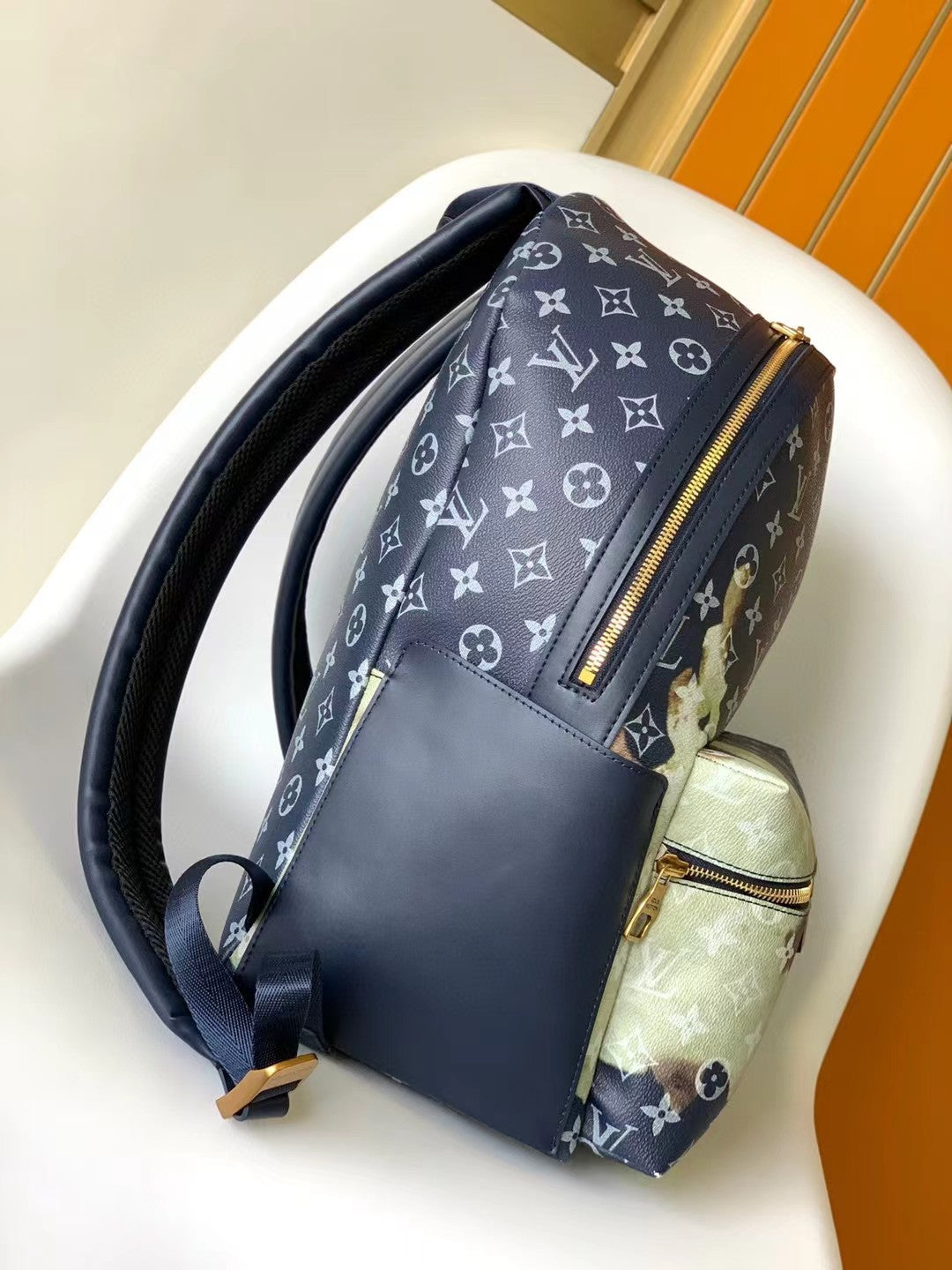 Louis Vuitton Luxury Monogram Backpack with Abstract Watercolor Floral Print