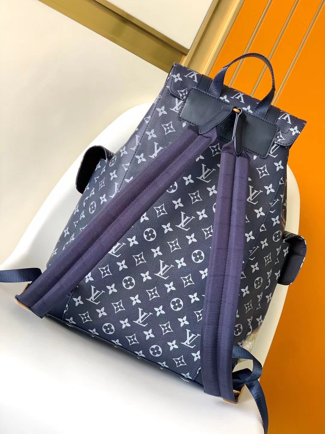 Louis Vuitton Navy Monogram Pattern Backpack with Bleached Watercolor Detail
