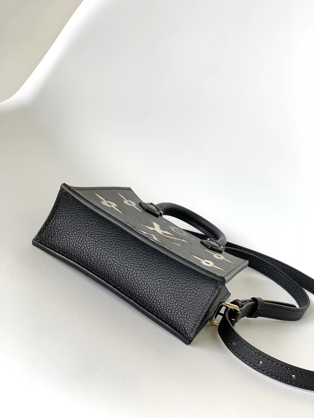 Louis Vuitton Black Embossed Leather Mini Crossbody Tote Bag with Gold Floral Details