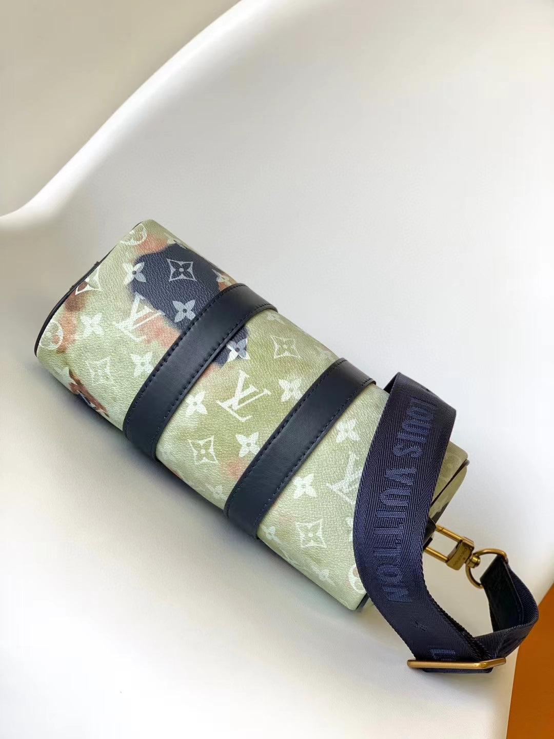 Louis Vuitton Luxury Monogram World Map Print Mini Duffle Bag with Blue Leather Strap