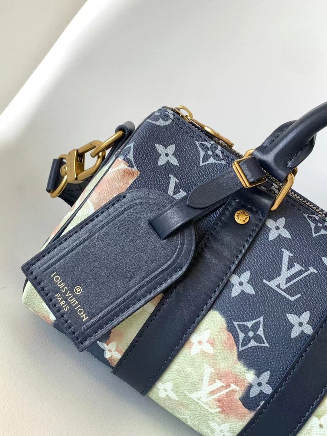 Louis Vuitton Luxury Monogram World Map Print Mini Duffle Bag with Blue Leather Strap