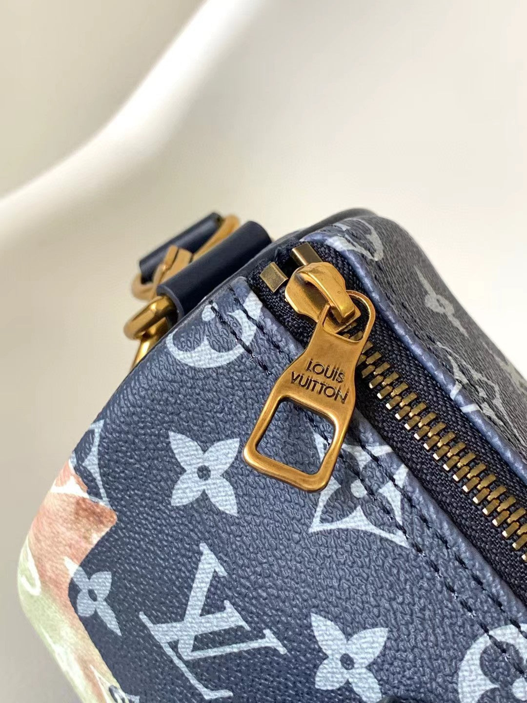 Louis Vuitton Luxury Monogram World Map Print Mini Duffle Bag with Blue Leather Strap