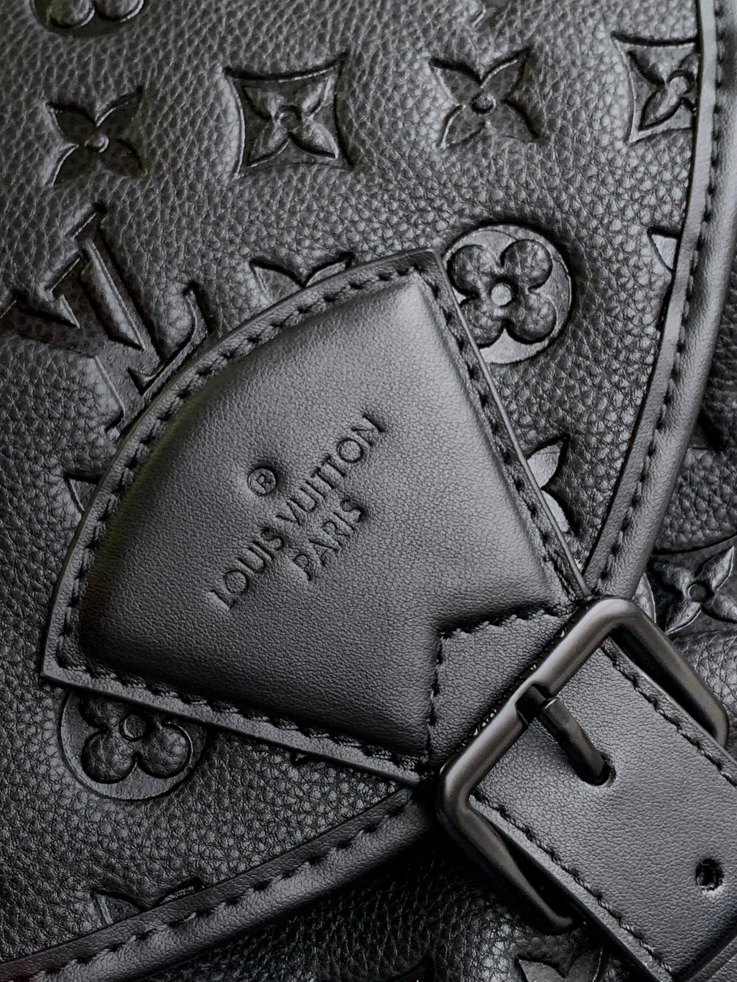 Louis Vuitton Matte Black Embossed Monogram Leather Backpack with Buckle Flap