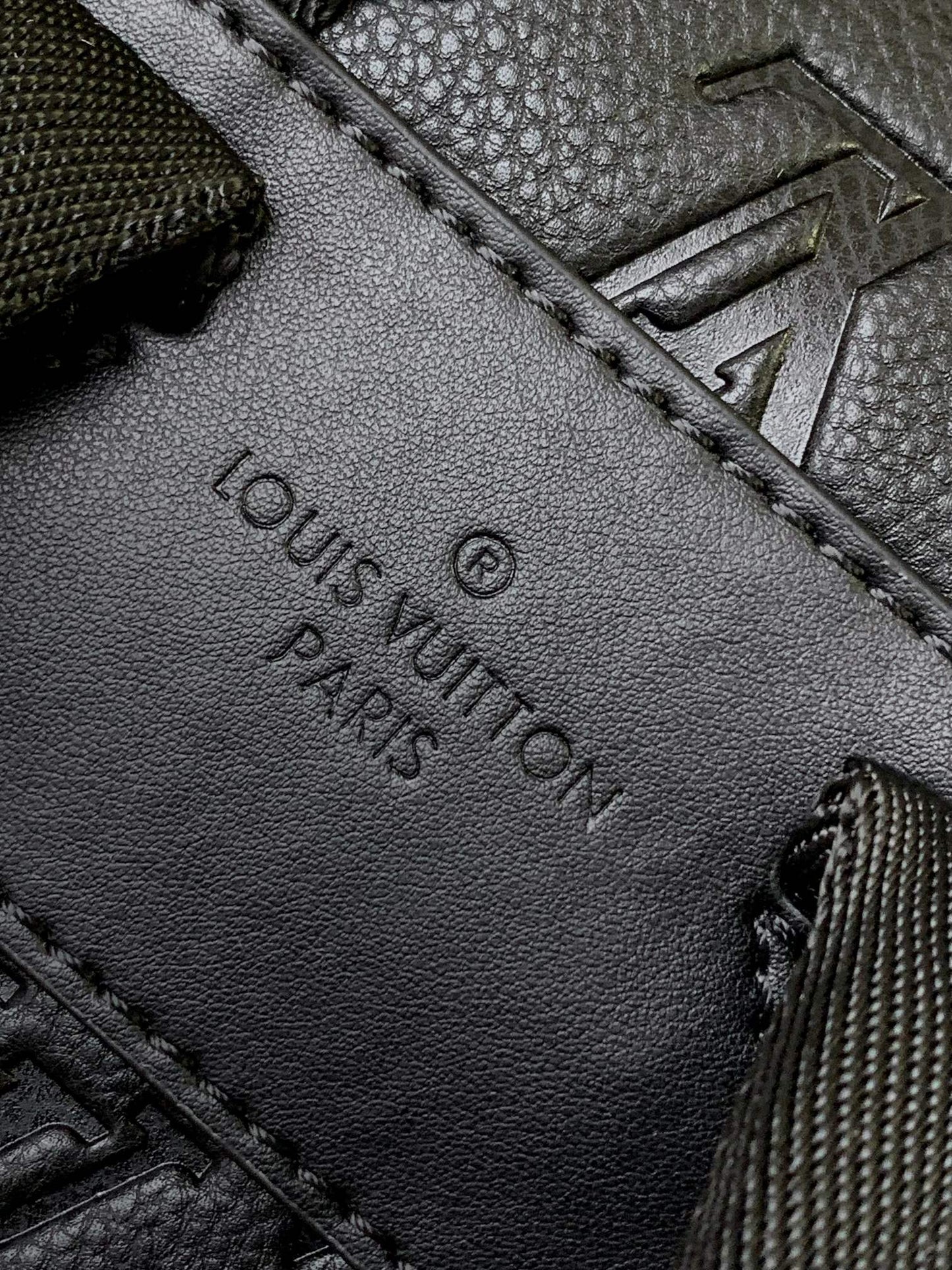 Louis Vuitton Matte Black Embossed Monogram Leather Backpack with Buckle Flap