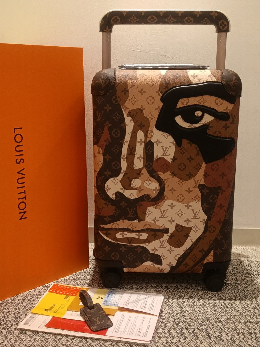 Abstract Face Portrait Monogram Patchwork Rolling Spinner Luggage