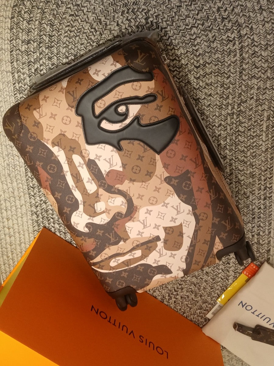 Abstract Face Portrait Monogram Patchwork Rolling Spinner Luggage