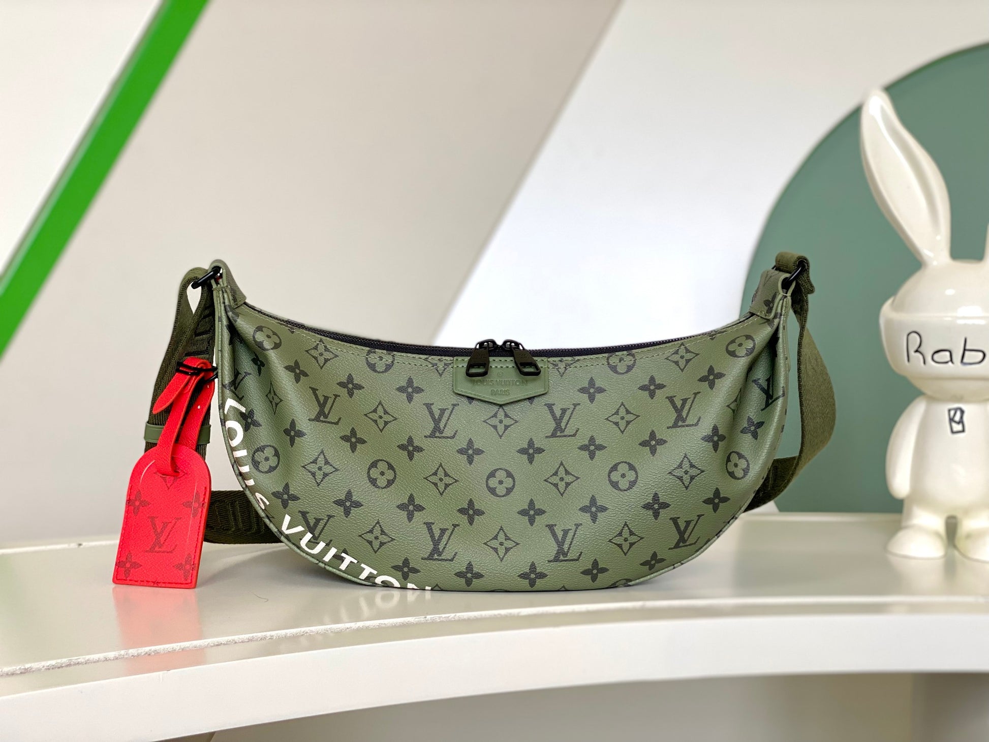 Louis Vuitton Olive Green Monogram Crescent Crossbody Sling Bag with Red Tag